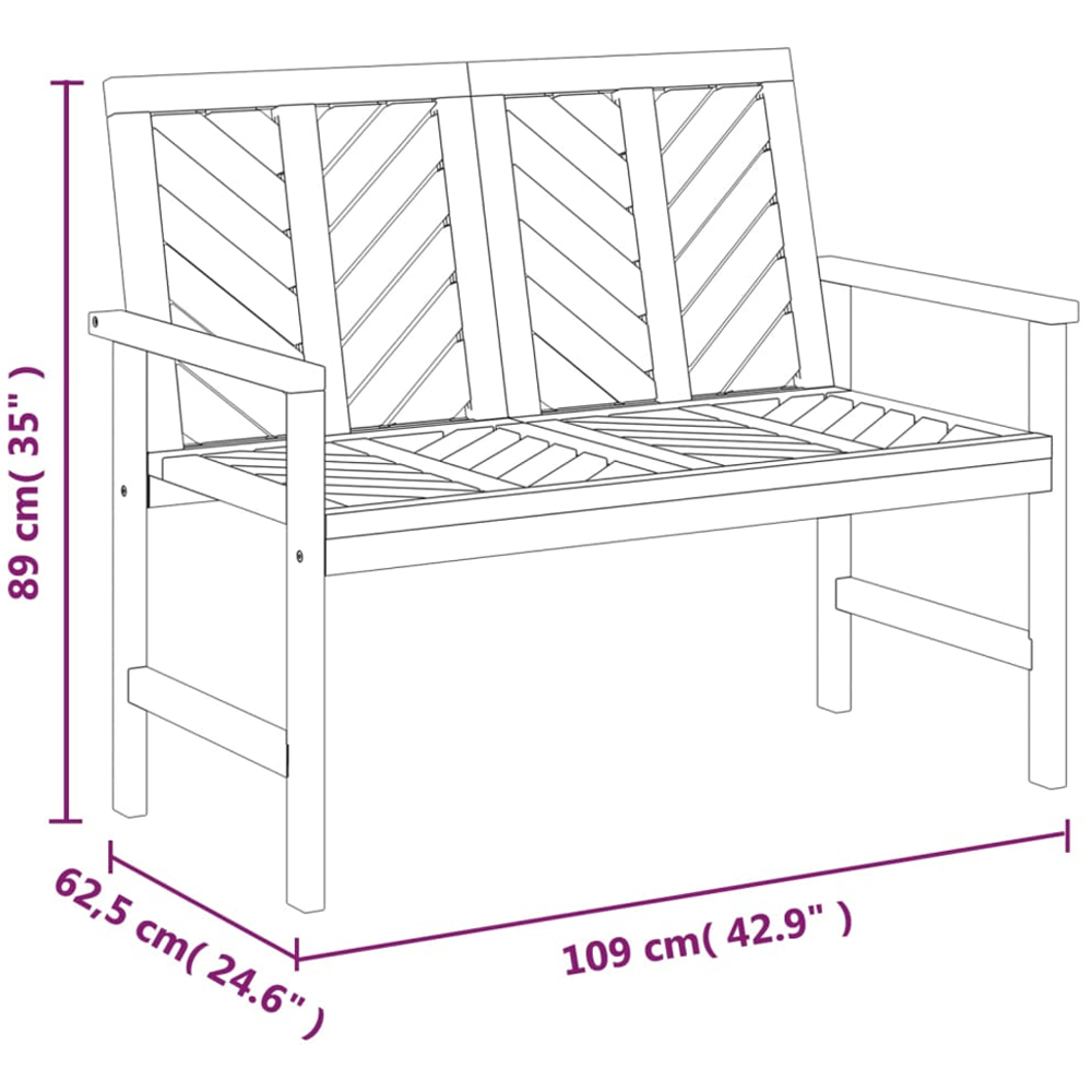vidaXL 2 Seater Solid Wood Acacia Chevron Backrest Garden Bench Image 7