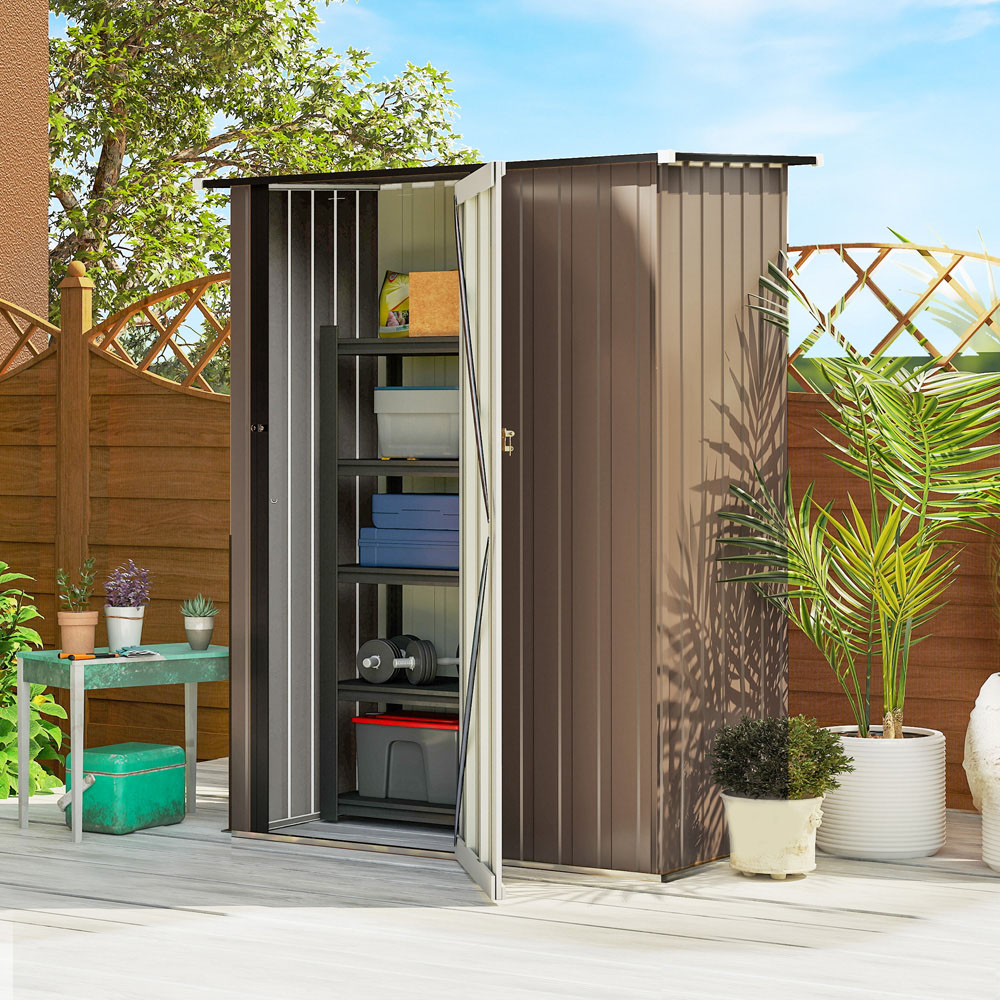 Outsunny 4.6 x 3ft Brown Metal Pent Garden Shed Image 2