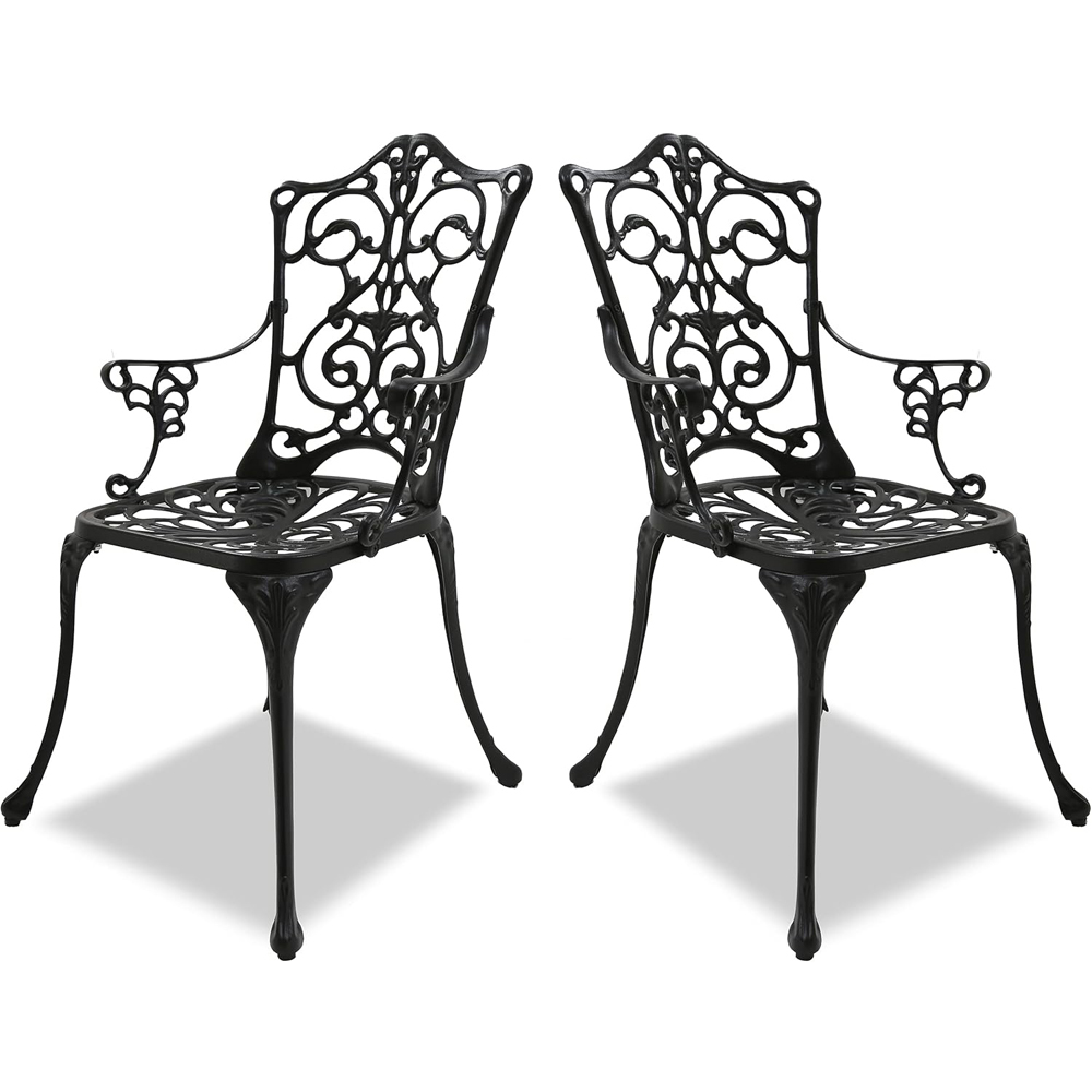 Centurion Tabreez Set of 2 Black Garden Bistro Chairs with Armrests Image 4