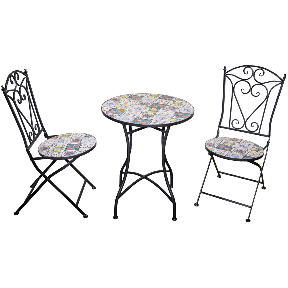 Shatchi Lisbon 2 Seater Mosaic Ceramic Tile Top Foldable Bistro Set Image 2