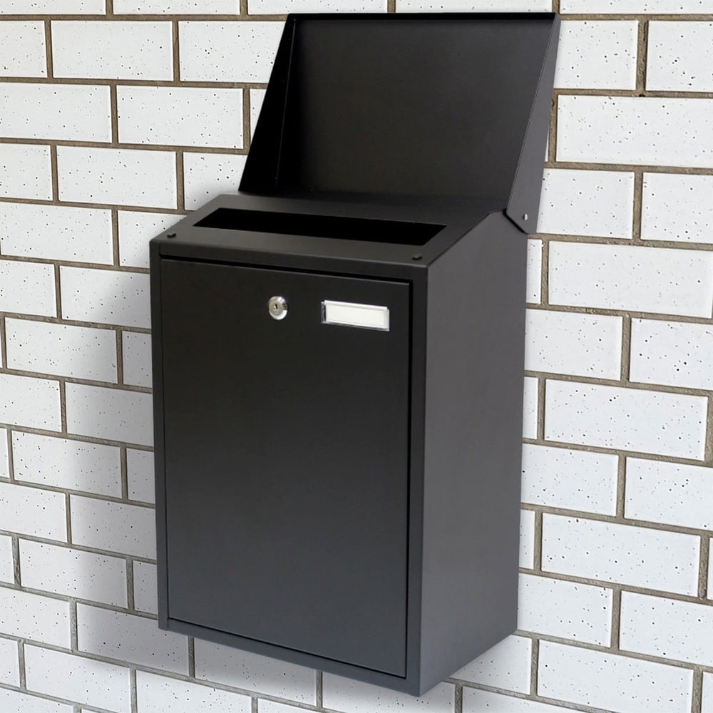 Costway Black Wall Mounted Steel Lockable Letter Box Image 8