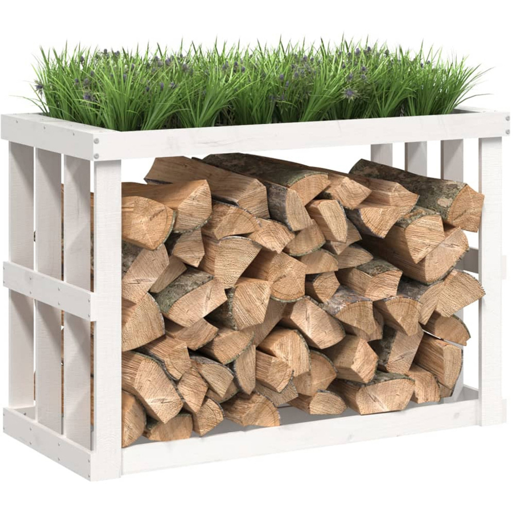 vidaXL White Solid Pine Wood Log Holder 108 x 52 x 71cm Image 3