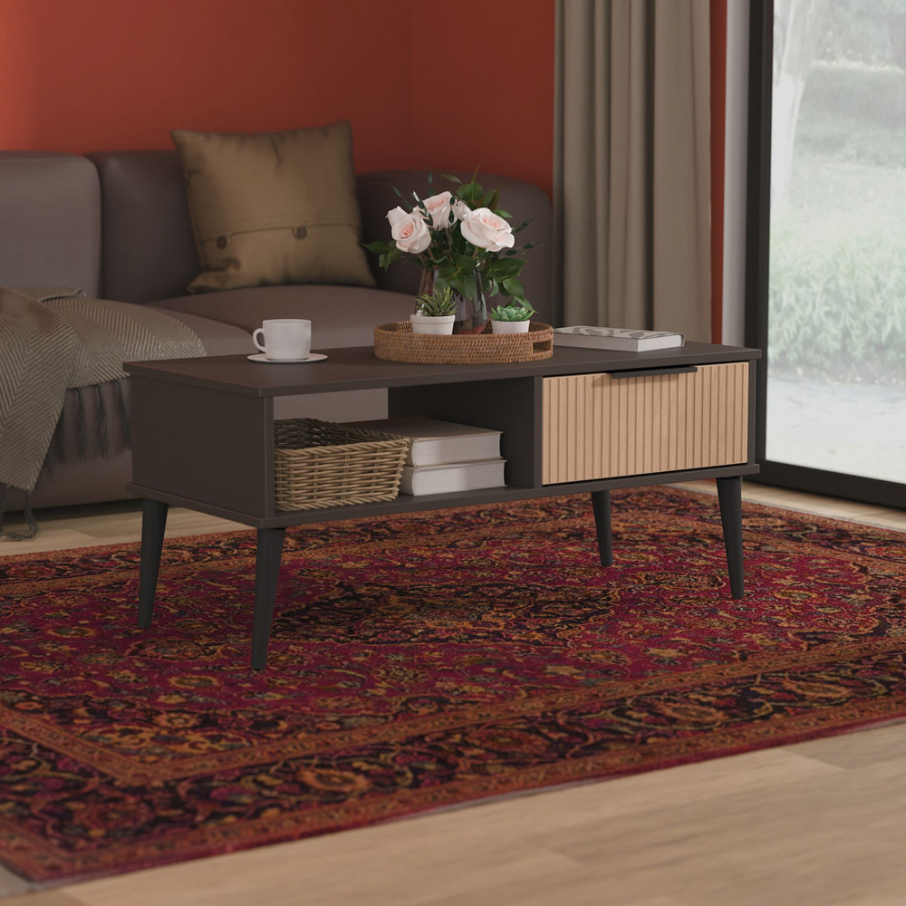 Crowndale Hong Kong Single Drawer Slatt Effect and Graphite Coffee Table Ready Assembled Image 7