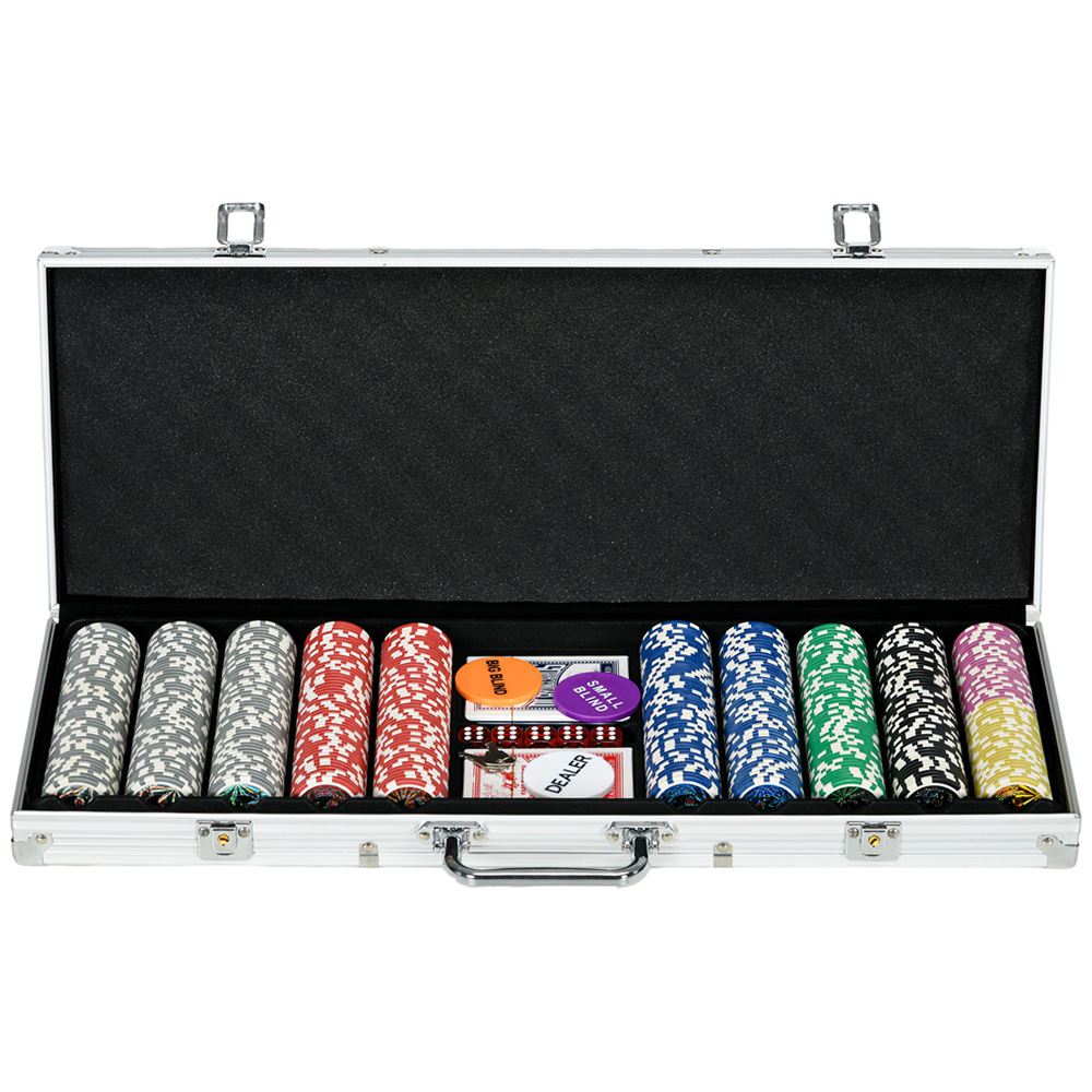 SPORTNOW 500 Piece Poker Chips Set with Mat Aluminium Case and 2 Decks of Cards Image 1