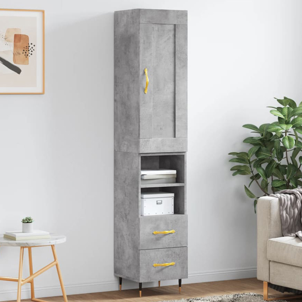 vidaXL Single Door 2 Drawer 2 Shelf Concrete Grey Highboard Image 1