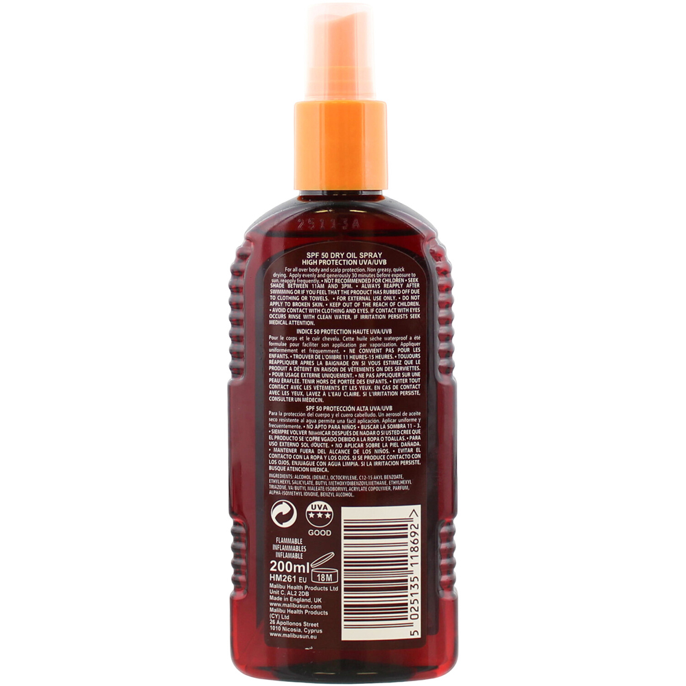 Malibu UVA UVB SPF 50 Dry Oil Spray Image 2