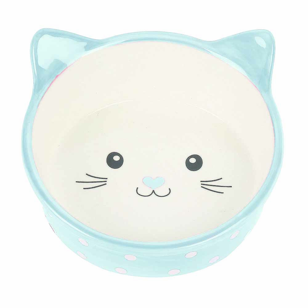 Wilko Blue Polka Dot Cat Bowl Image