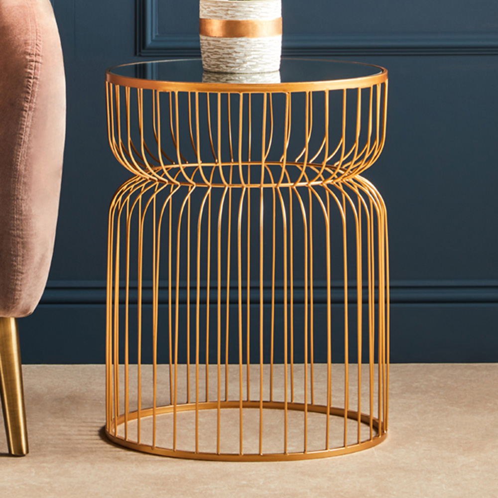 Premier Housewares Avantis Gold Metal Wireframe Round Side Table Image 1