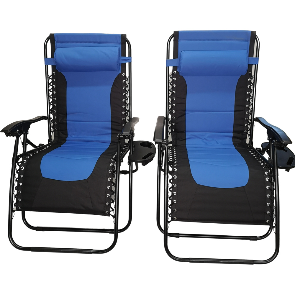 Samuel Alexander Set of 2 Blue and Black Multi Position Garden Sun Loungers Image 2