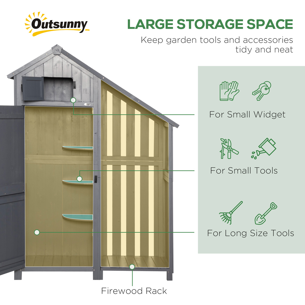 Outsunny 4.2 x 6ft Grey Garden Storage Shed with Tilted Roof Image 4