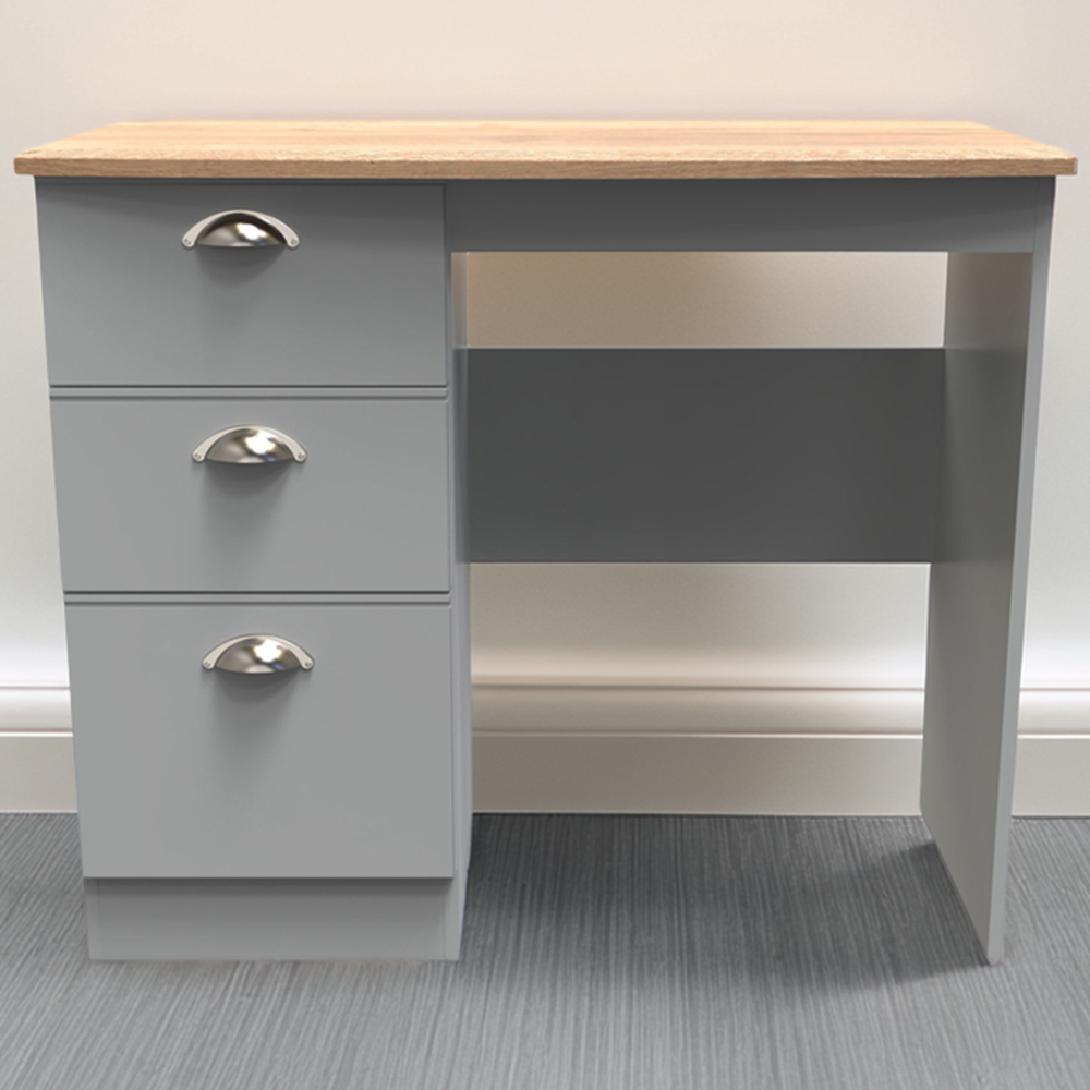 Crowndale Victoria 3 Drawer Dusk Grey and Oak Computer Desk Image 1