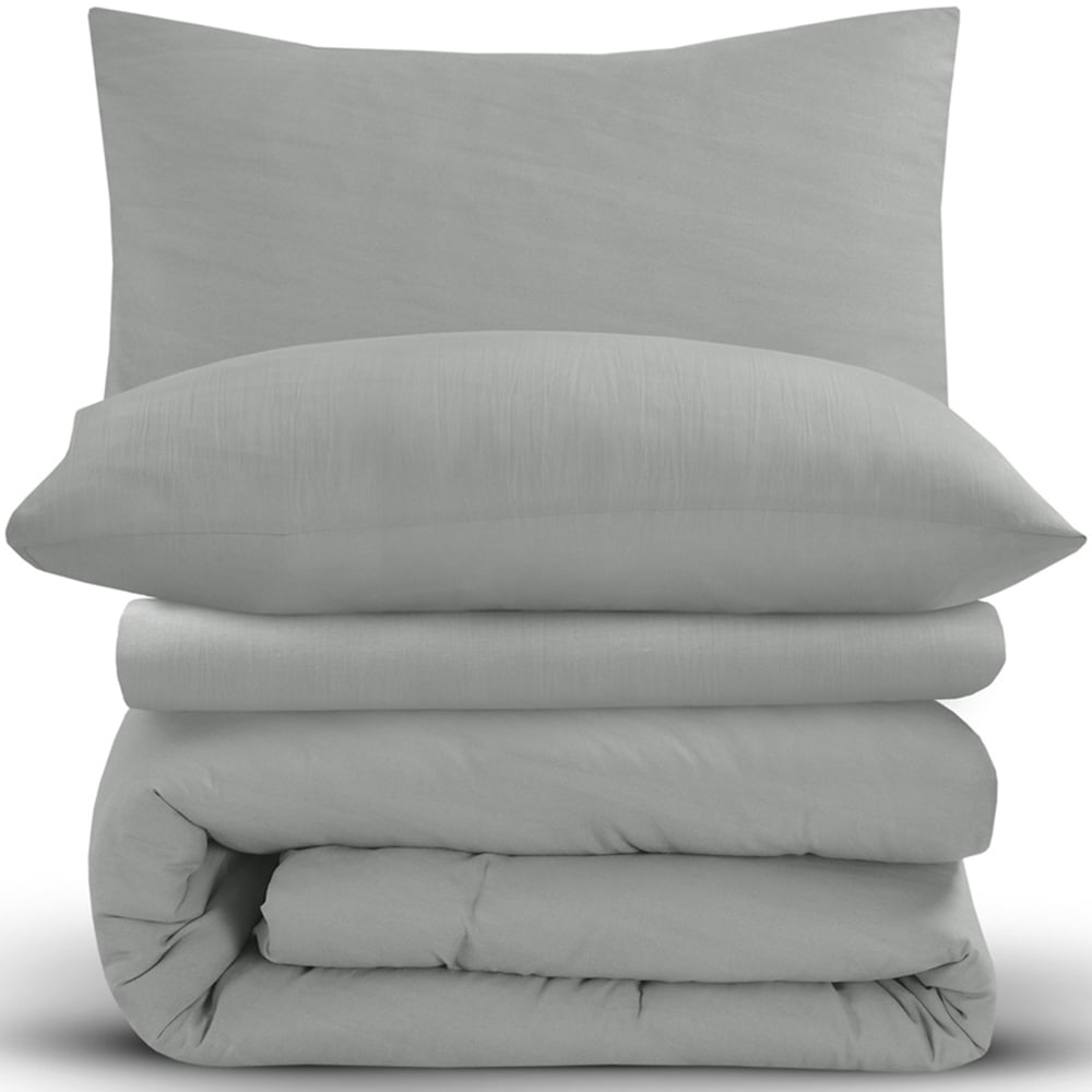 Velosso Washed Linen Look King Size Silver Duvet Set Image 2