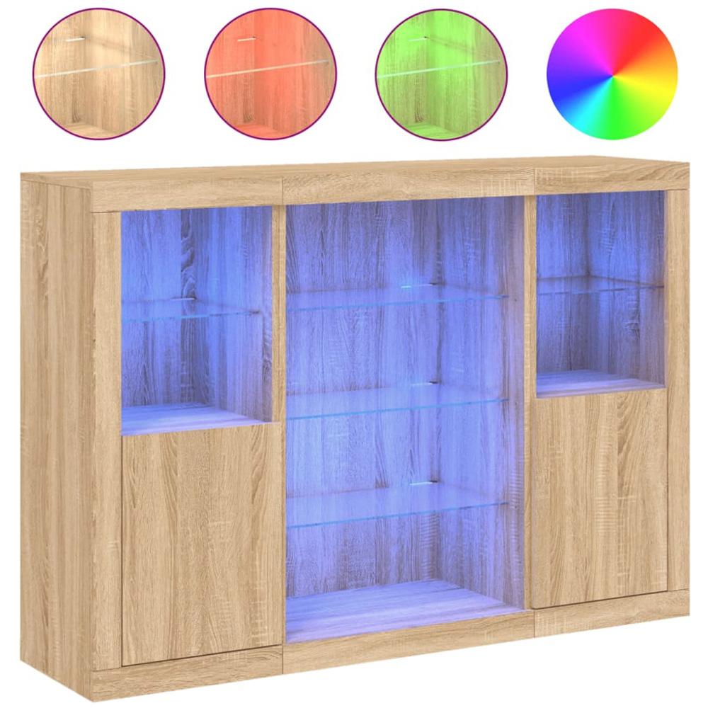 vidaXL 2 Door 8 Shelf Sonoma Oak Sideboard with LED Lights Image 2