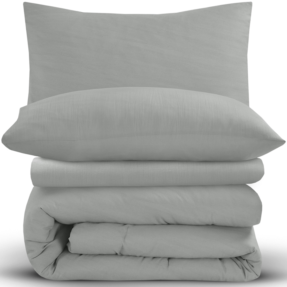 Velosso Washed Linen Look Single Silver Duvet Set Image 2
