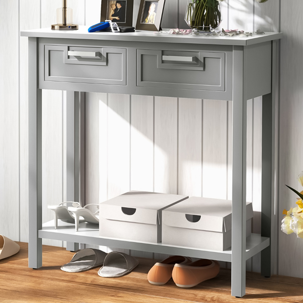 Costway 2 Drawer Single Shelf Grey Console Table Image 1