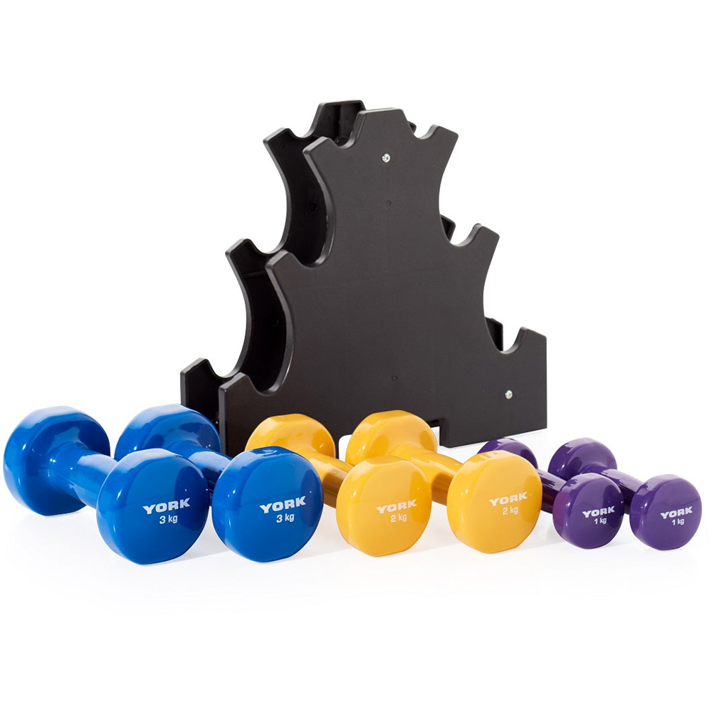 York Vinyl Dipped Dumbbell Set with Stand 12kg Image 2