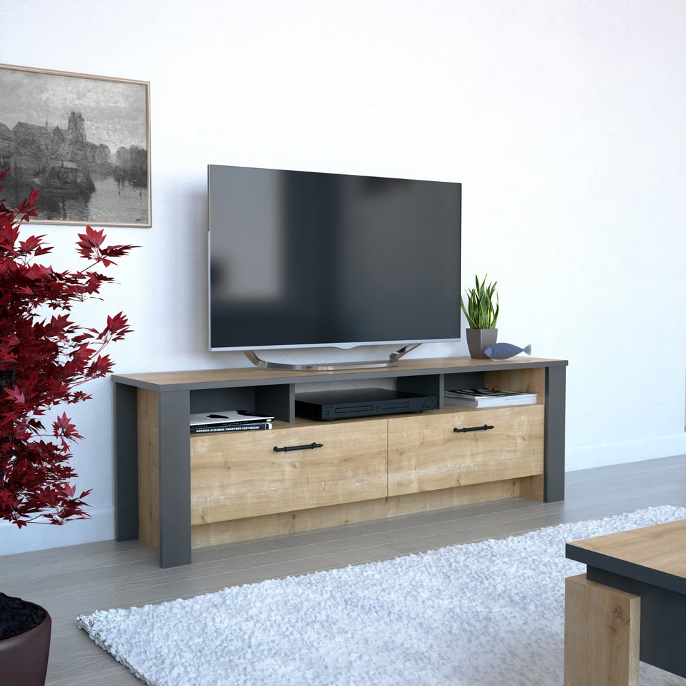 Decorotika Manhattan 2 Door 3 Shelf Oak TV Unit Image 4