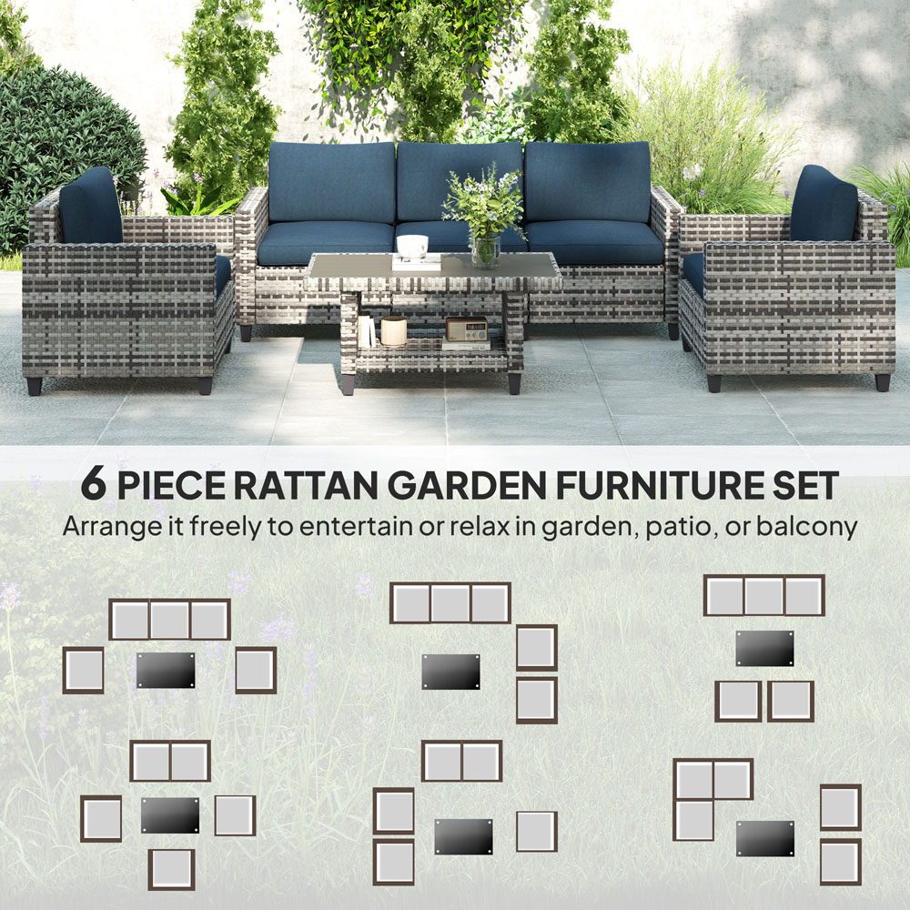 Outsunny 5 Seater Navy Blue Wicker Outdoor Furniture Set Image 8
