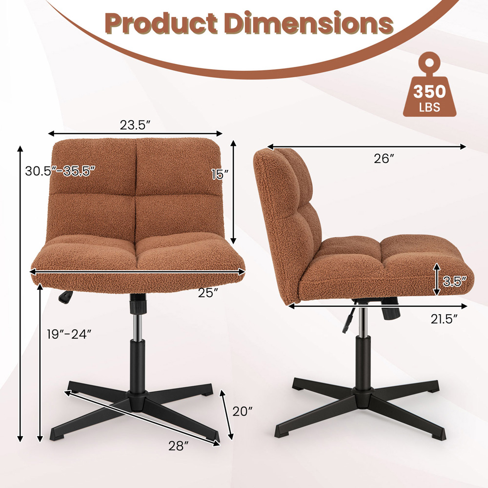 Costway Brown Adjustable Armless Office Chair Image 9