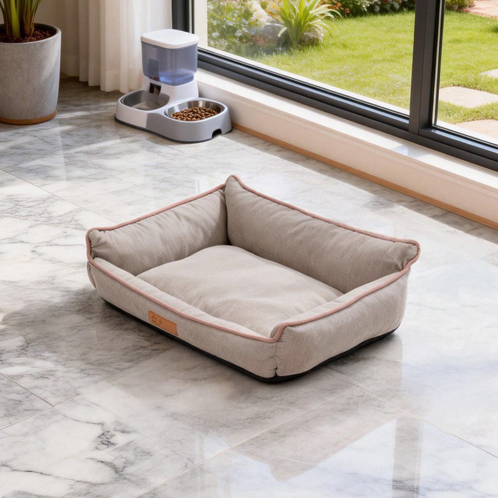 H&O Direct 50 x 38cm Beige Rectangular Warm Dog Bed with Anti-Slip Bottom Image 2