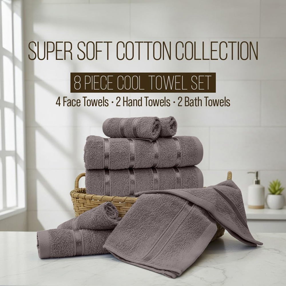 Smart Living Boston 8 Piece Grey Towel Bale Set Image 7