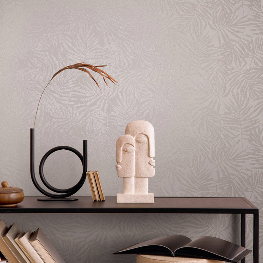 Galerie Industrial Effects Tropical Leaf Silver and Beige Wallpaper Image 4