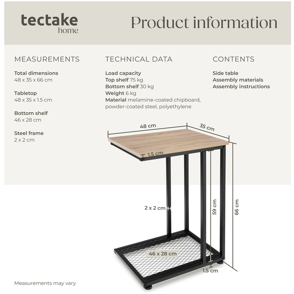 tectake Eton 2 Shelf Light Sonoma Oak Bedside Table Image 9