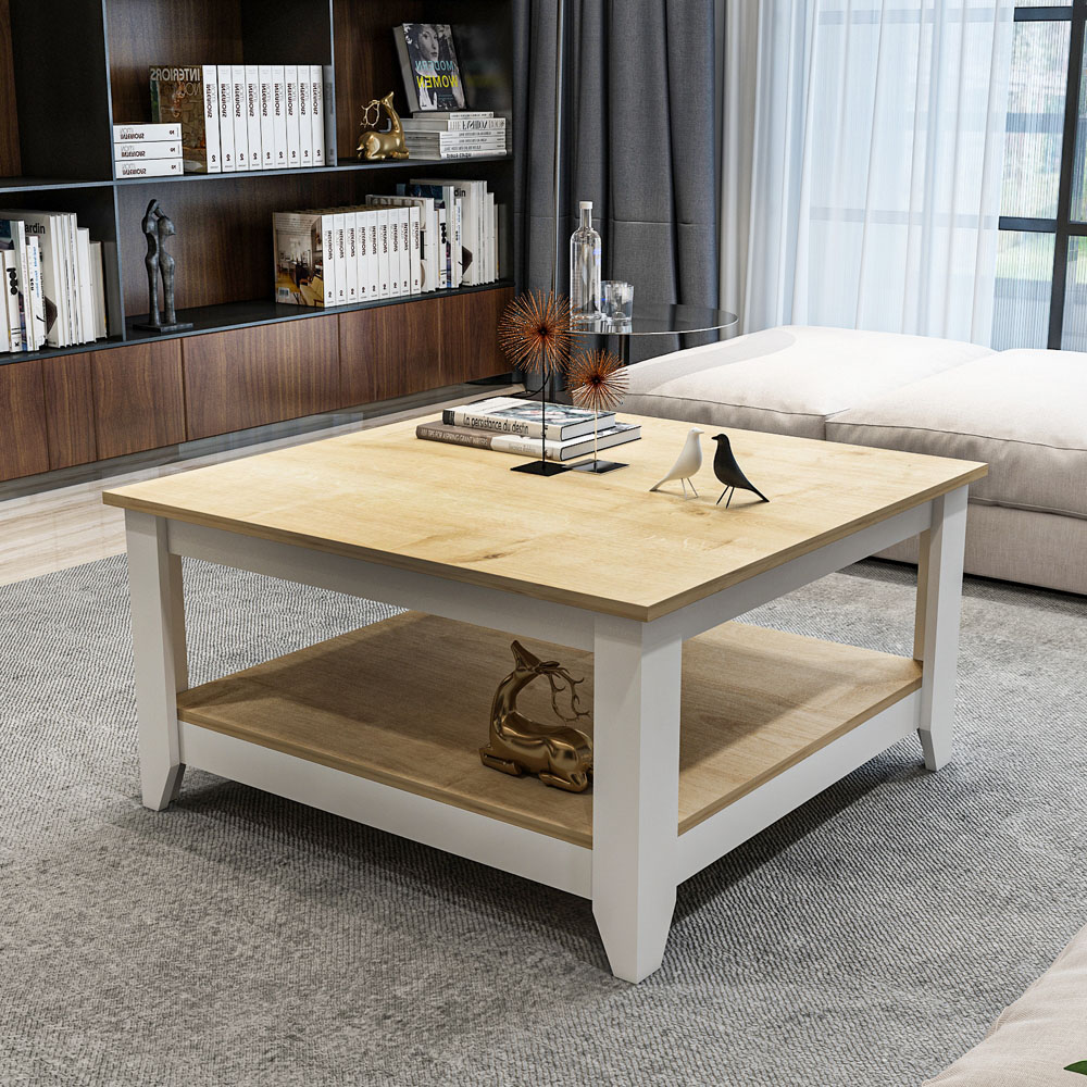 Decorotika Lea Single Shelf Sapphire Oak and White Coffee Table Image 5