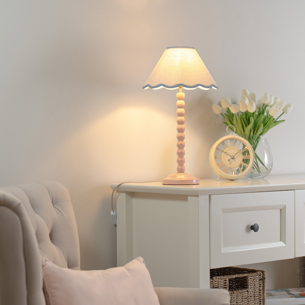 ValueLights Bobbins Blue Scallop Shade Rose Pink LED Table Lamp Image 2
