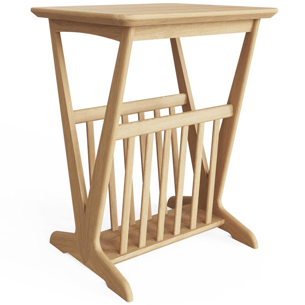 FWStyle Natural Oak Ash Veneer Side Table with Magazine Rack Image 2