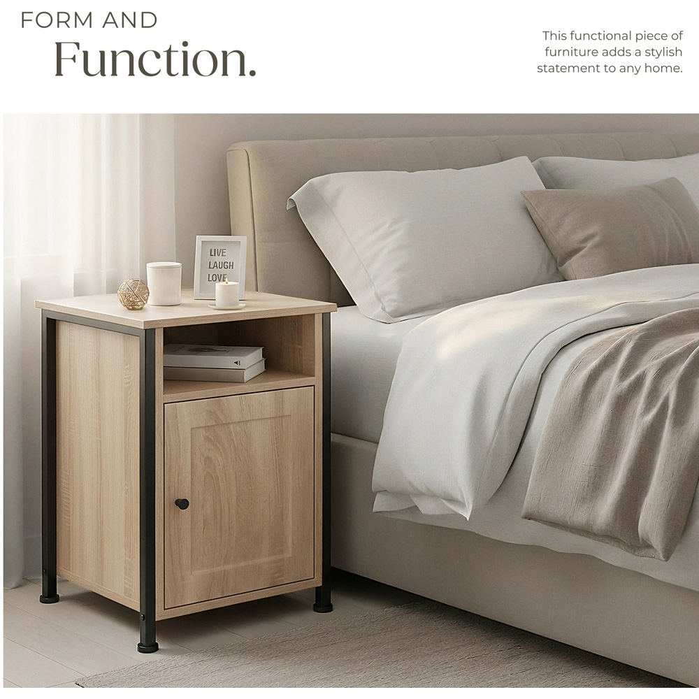 Tectake Blackburn Single Door Single Shelf Sonoma Oak Bedside Table Image 6