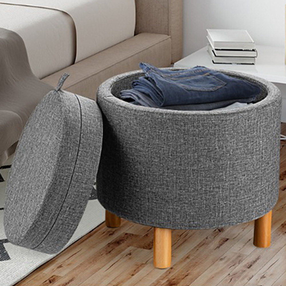 Costway Grey Round Padded Ottoman Stool Image 1