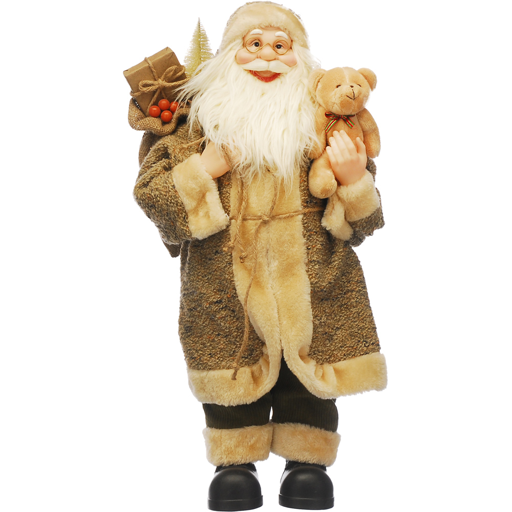 Festive Brown and Cream Standing Santa with Teddy and Oranges 60cm Image