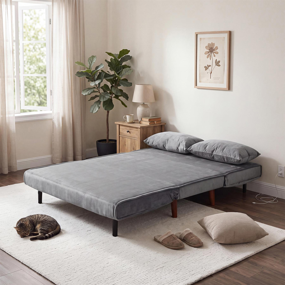 Portland 2 Seater Grey Velvet Sofa Bed Image 5