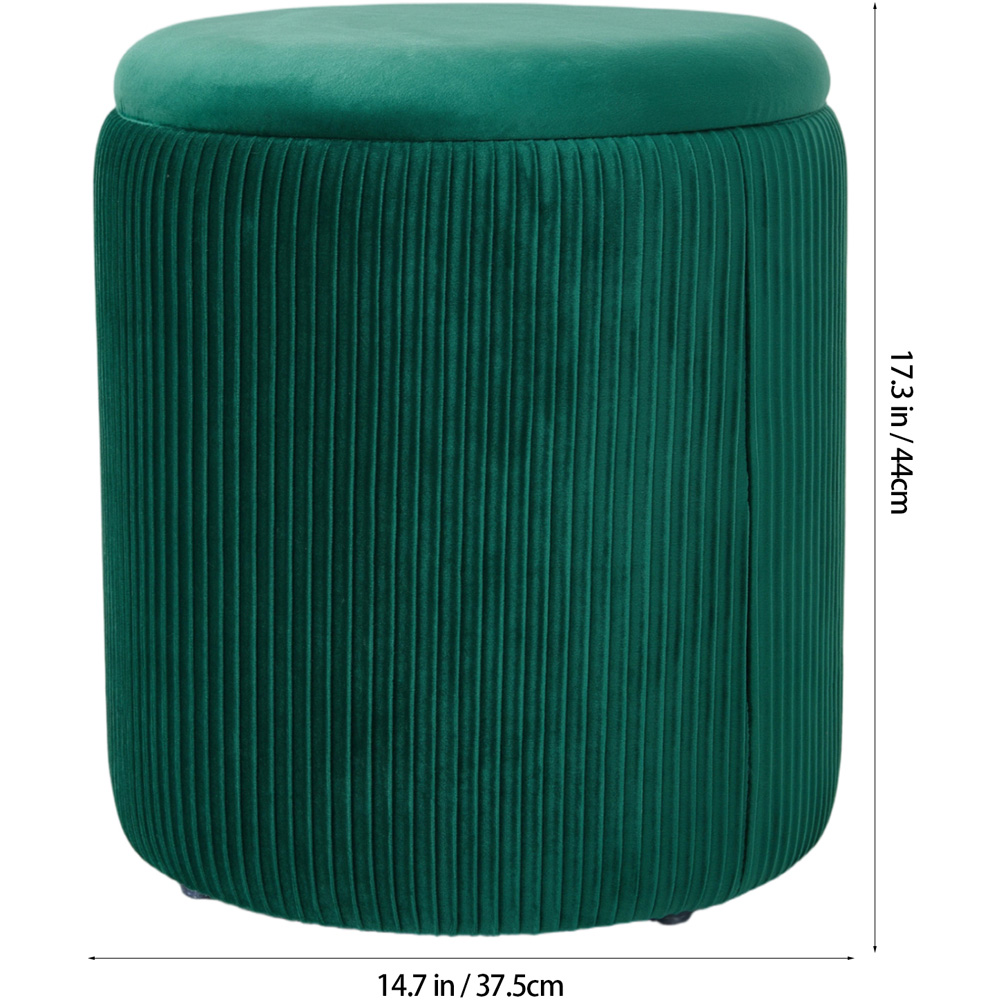 Living and Home Green Plush Round Storage Ottoman with Channel Tufting Image 9