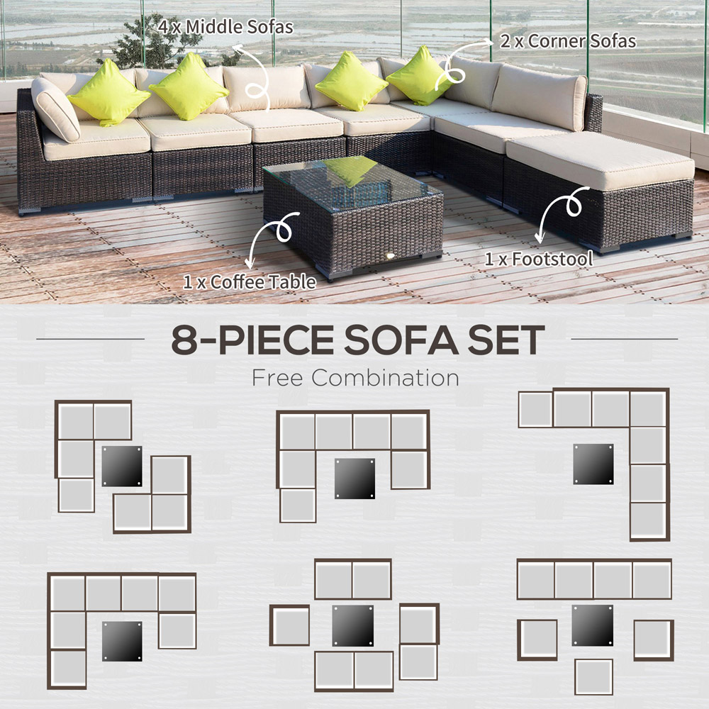 Outsunny 8 Piece Mixed Brown Rattan Outdoor Corner Sofa with Table Image 6