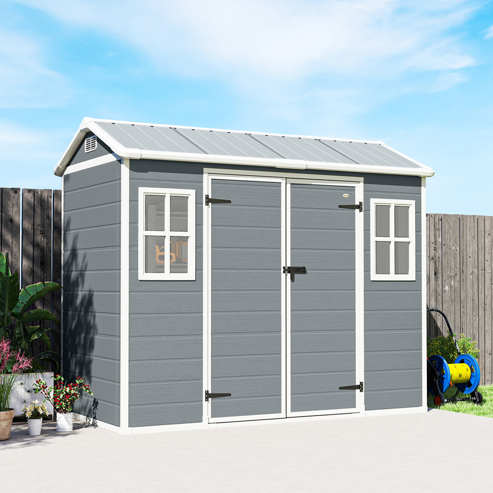 Outsunny 8 x 4ft Light Grey Apex Garden Shed with Built-In Floor Image 5