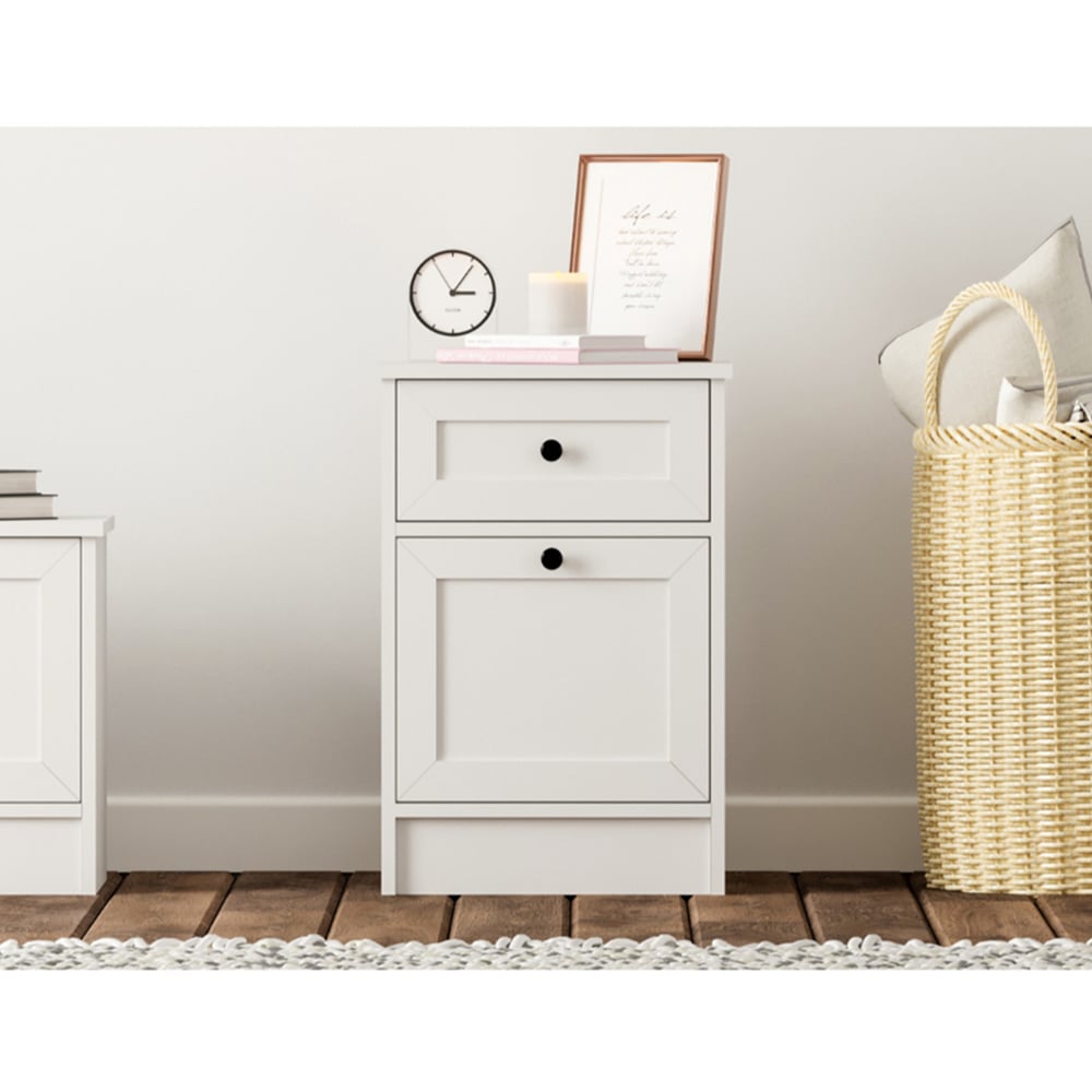 Evu DAISY Single Door Single Drawer White Bedside Table Image 5