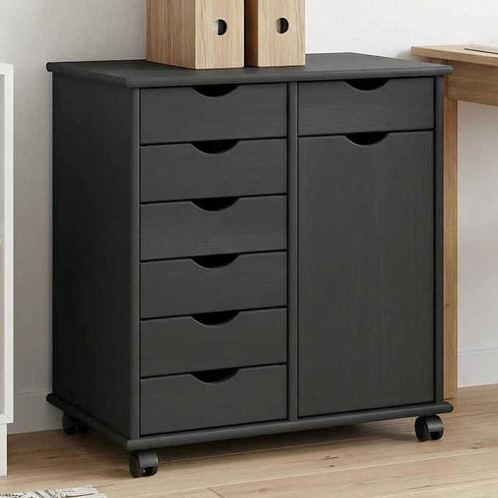 vidaXL Single Door 7 Drawer Grey Rolling Storage Cabinet Image 1