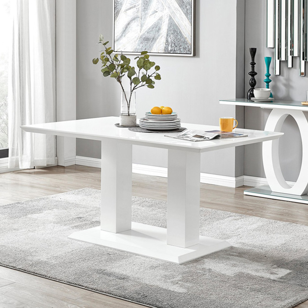 Furniturebox Molini Solara 6 Seater Dining Set White Gloss Black and Gold Image 2