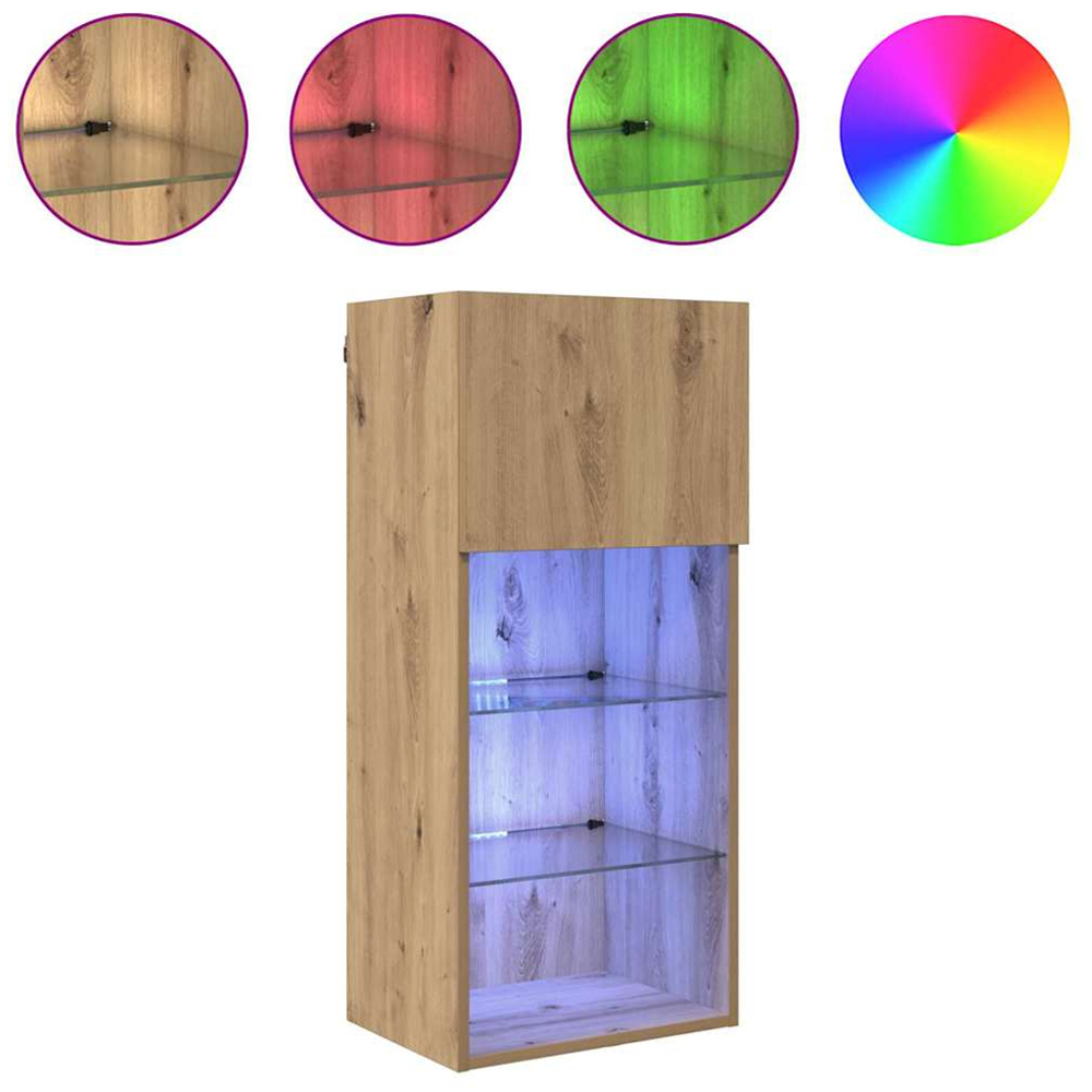 vidaXL Single Door 3 Shelf Artisan Oak Wide Wall Mounted LED TV Unit Set of 2 Image 8