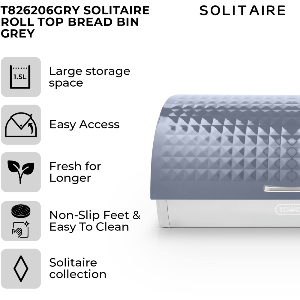 Tower Grey Solitaire Bread Bin Image 2