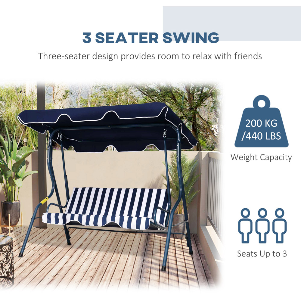 Outsunny 3 Seater Blue Steel Swing Chair with Canopy Image 6