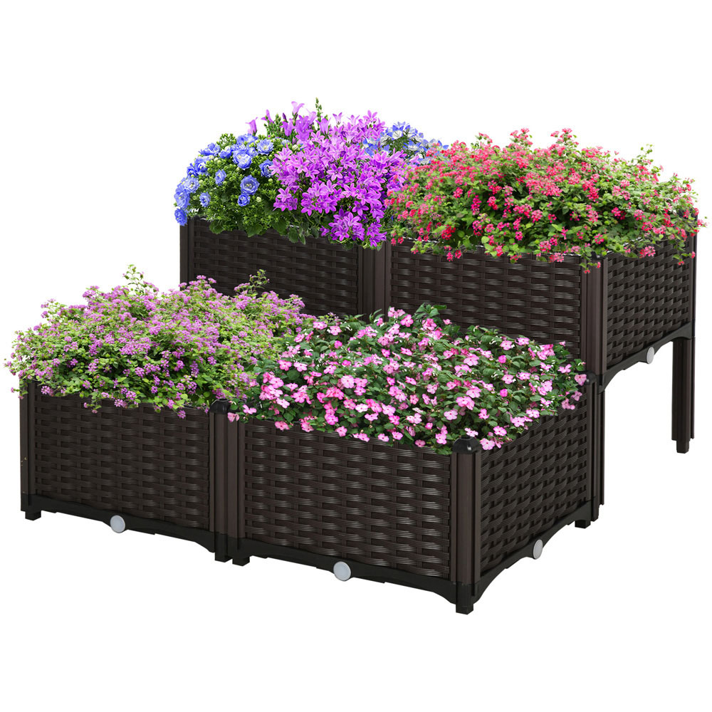 Outsunny Brown Raised Garden Bed Planter 4 Pack Image 1