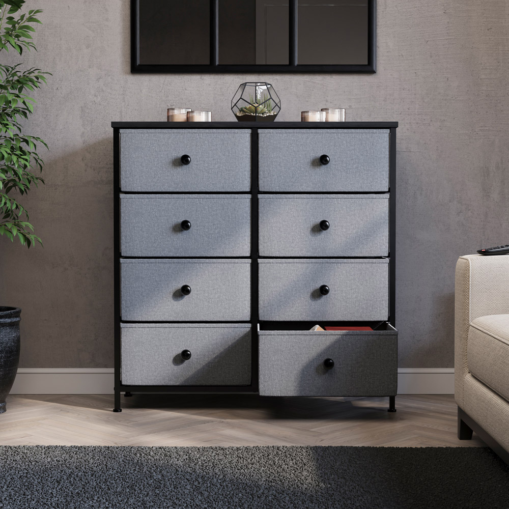 Vida Designs Chorley 8 Drawer Grey and Black Fabric Chest of Drawer Image 5