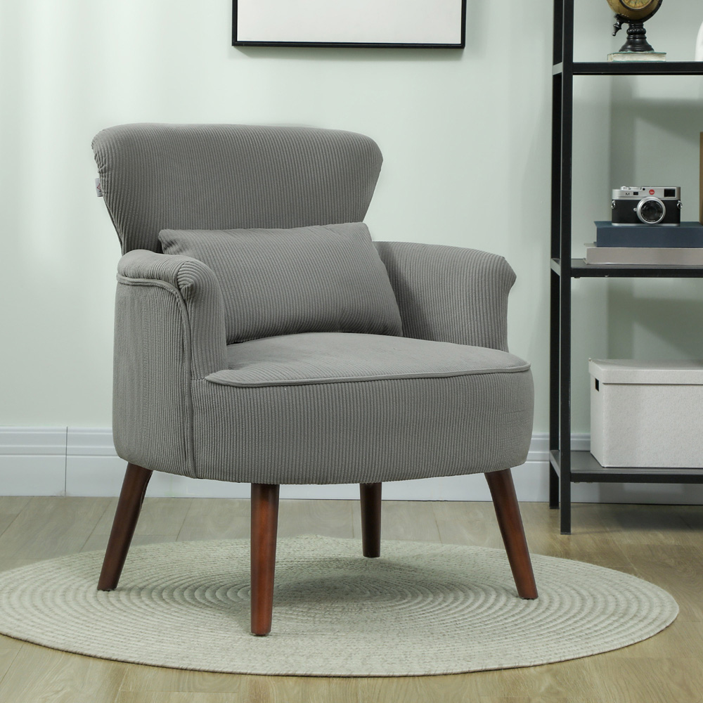 HOMCOM Modern Grey Upholstered Accent Armchair Chair Image 4