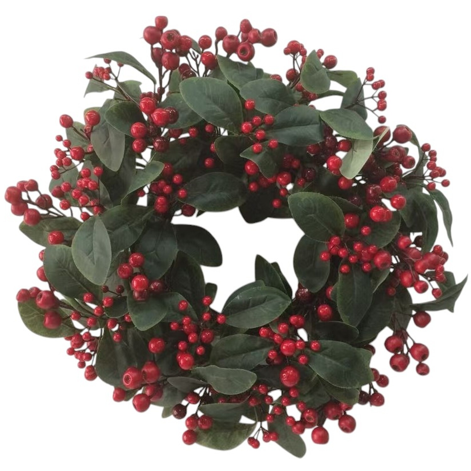 Grand Leaves and Red Berry Cluster Wreath Green Image 2