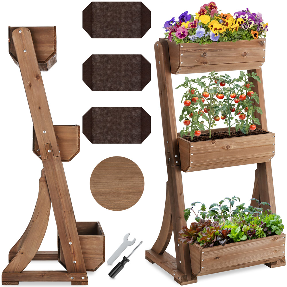 tectake Flora 3-Tier Brown Rustic Wooden Vertical Planter 60 x 49 x 140cm Image 2
