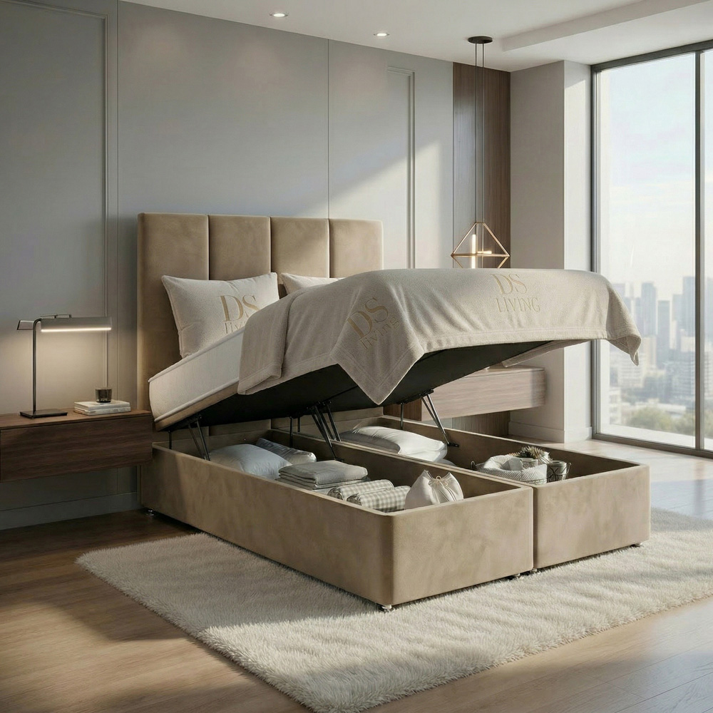 DS Living Harmony King Size Coffee Plush Velvet Ottoman Bed Image 2