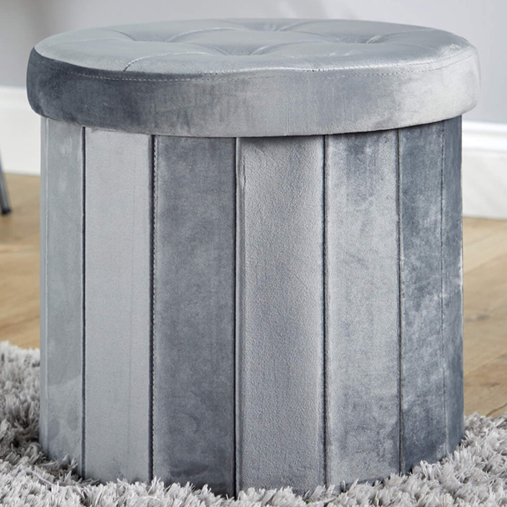 Home Source Grantham Grey Velvet Ottoman Image 1
